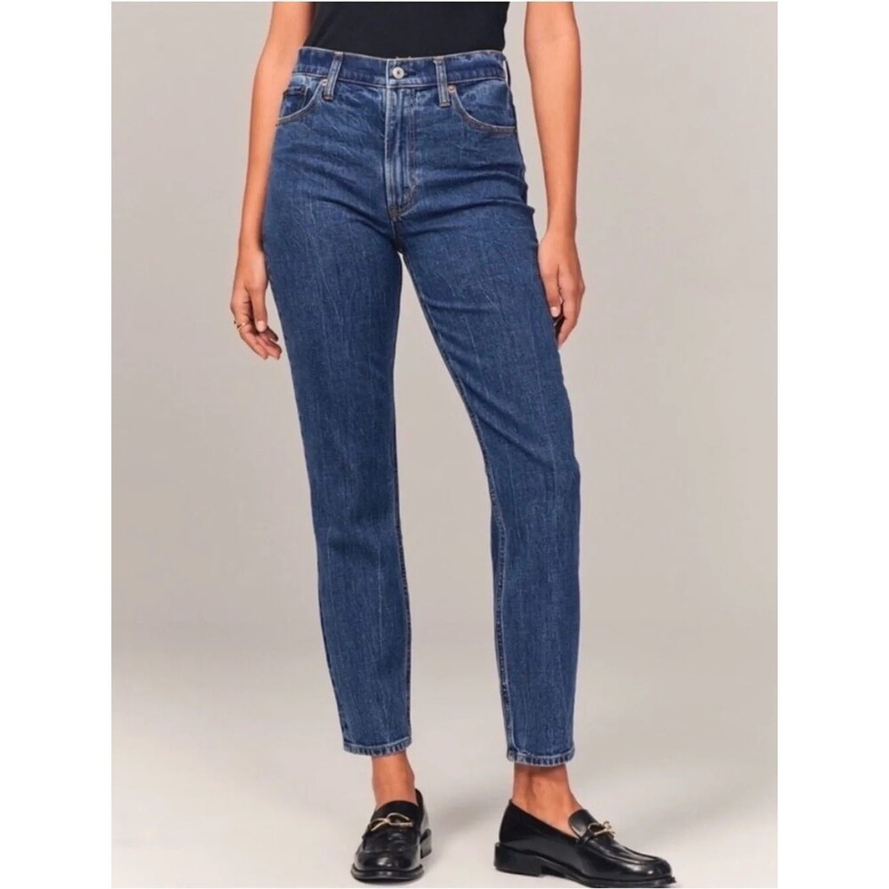 Abercrombie & Fitch The Mom High-Rise Curve Love Crop Jeans Sz 29/8  Dark Wash